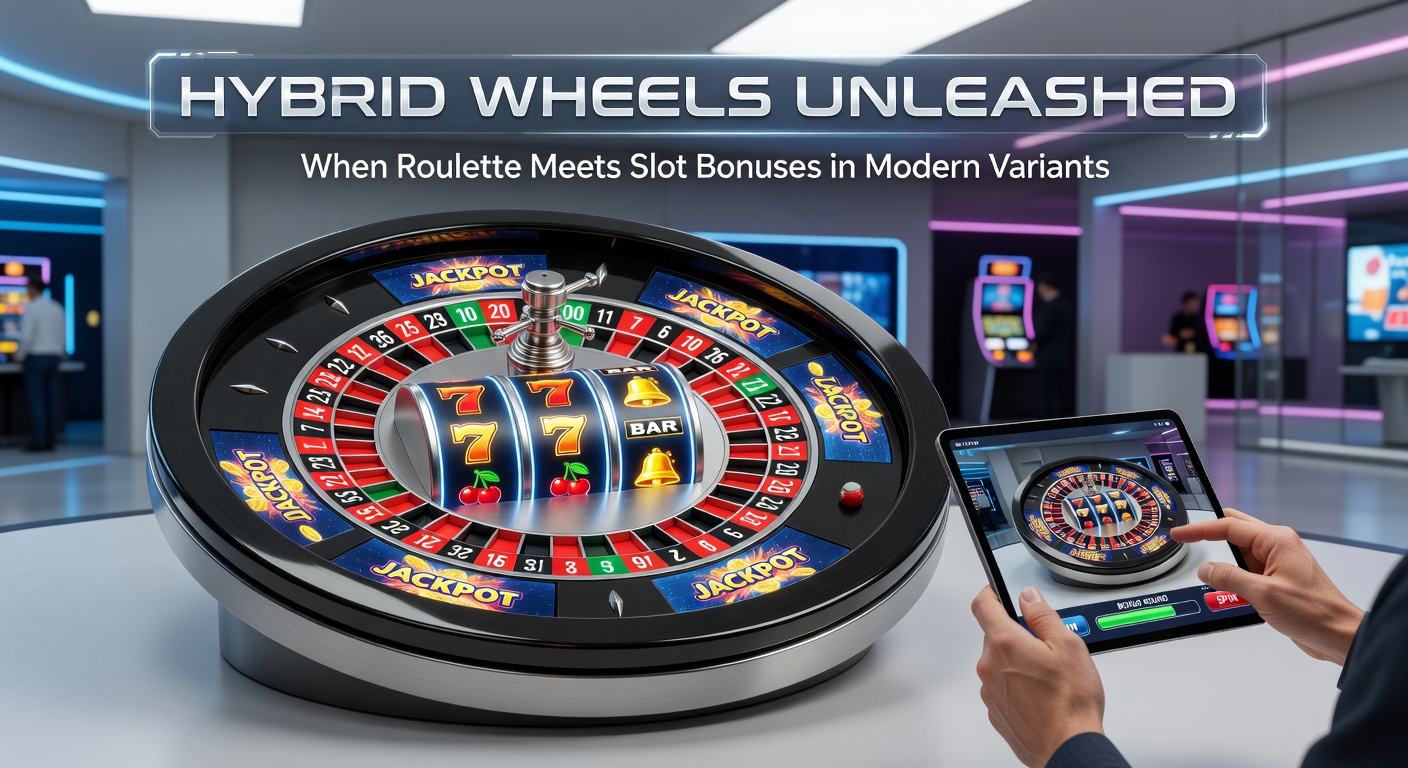 Nahaufnahme eines modernen Hybrid-Roulette-Tisches mit leuchtenden Slot-Bonus-Anzeigen und Multiplikator-Symbolen, umgeben von virtuellen Spielern