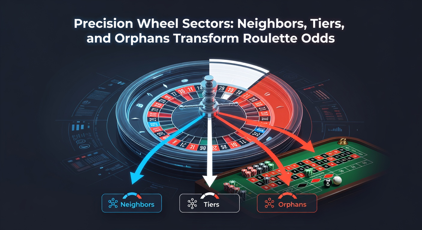 Roulette-Rad mit hervorgehobenen Präzision-Sektoren wie Nachbarn, Tiers und Orphans, die die Wettmuster illustrieren